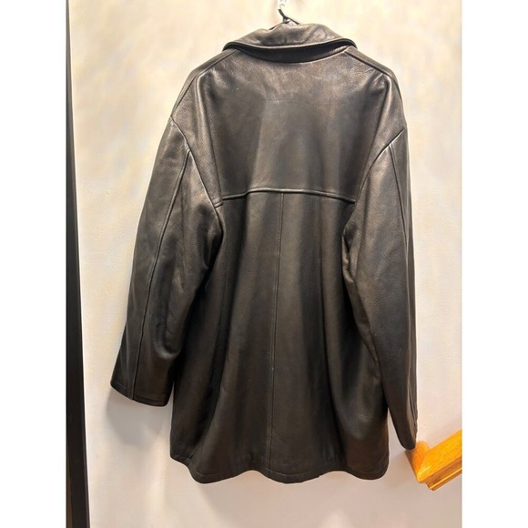 Mitchells of Westport Mens Black Leather Car Coat Button Front Jacket - Picture 7 of 15